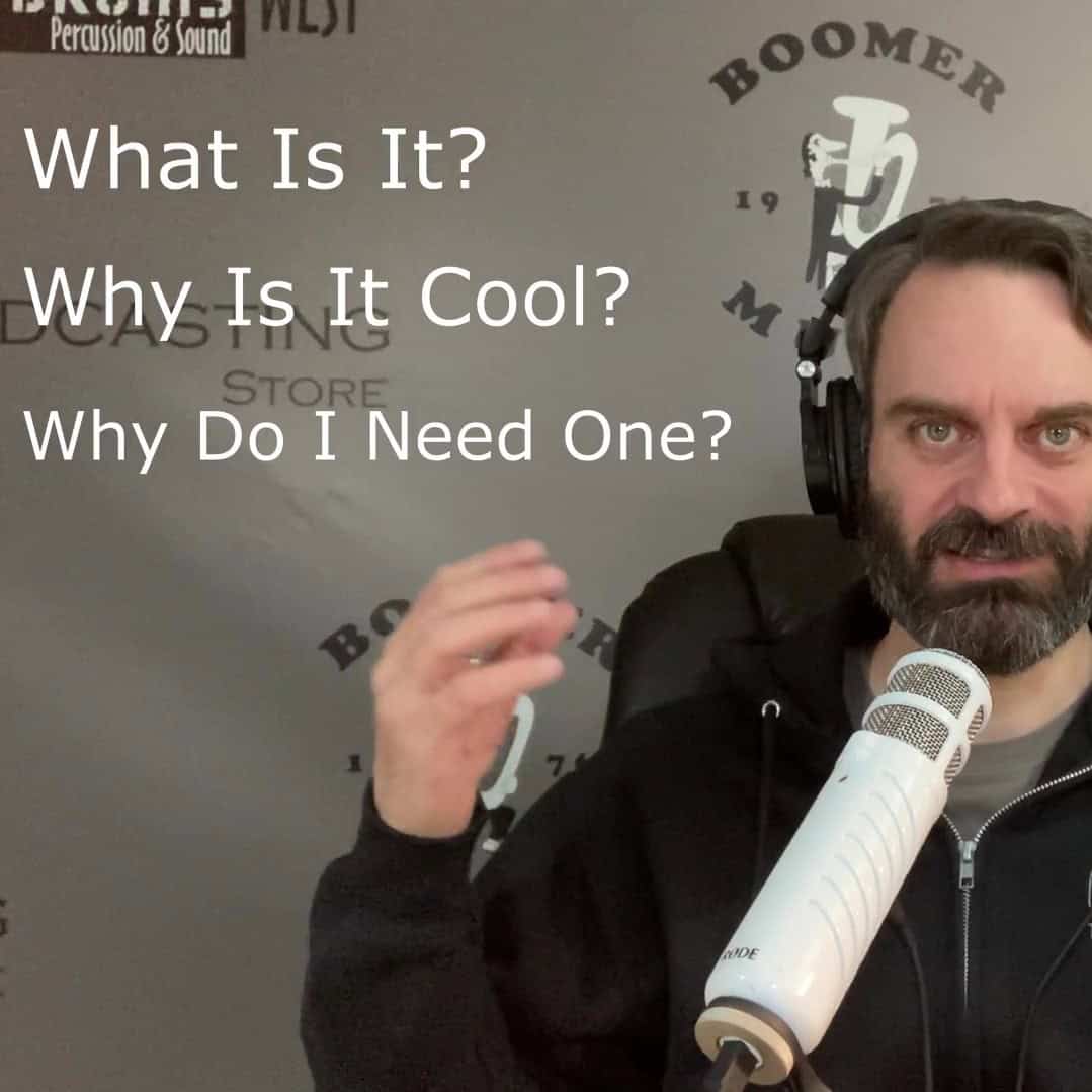 Drew using Rode podcaster microphone